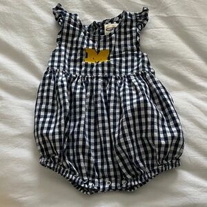 Navy & White Gingham Baby Bubble Romper with Yellow 'M'